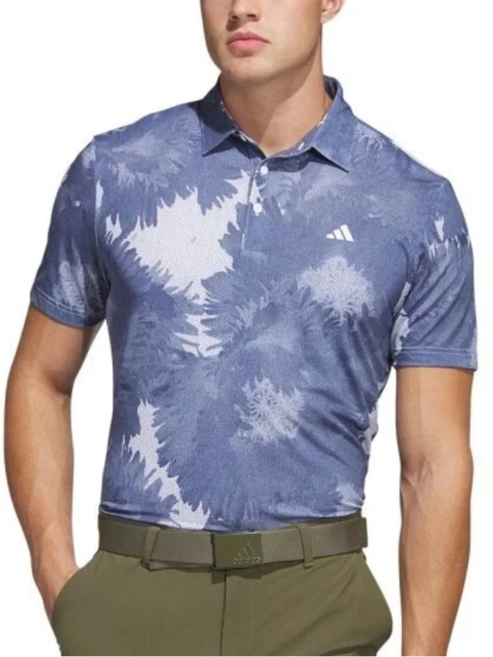 Adidas Men's Flower Mesh Golf Polo Shirt in White/Collegiate Navy Blue Size M